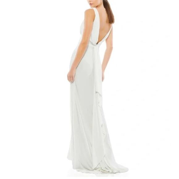 Mac Duggal Women’s 12336CL V Neck Jersey Bridal Dress Train Slit White Size 8 - Picture 2 of 8